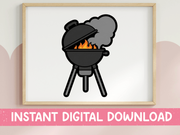BBQ Grill on Fire Sticker Graphics for T-Shirt Designs