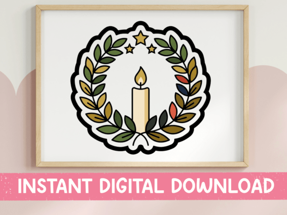 Candle Wreath Advent Holiday Sticker: Graphics for T-Shirt Designs