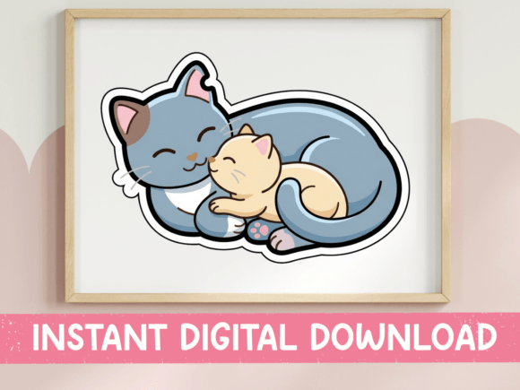 Cat Mom Baby Kitten Sleeping Sticker