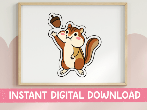 Chipmunk Holding Acorn Fall Sticker: Graphics for T-Shirt Designs