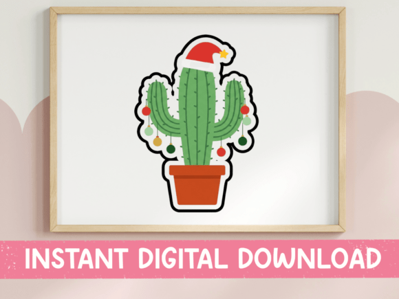 Christmas Cactus with Santa Hat: T-Shirt Designs & Graphics