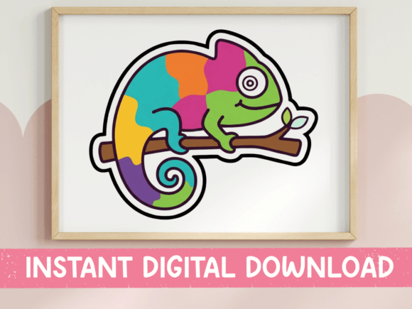 Colorful Chameleon on Branch: Graphics for T-Shirt Designs