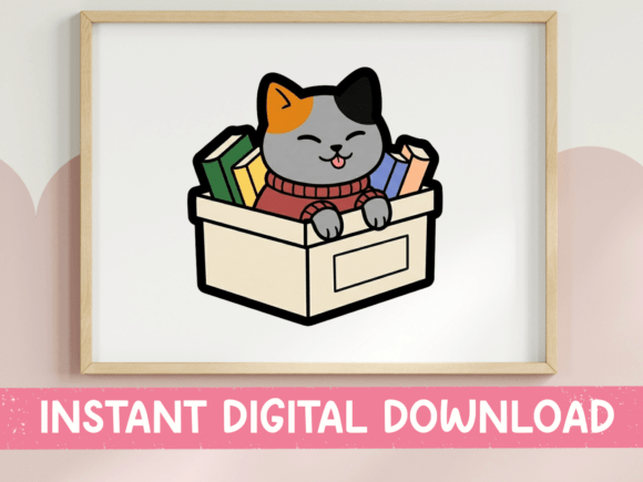 Cozy Cat in Book Box Sticker Graphics