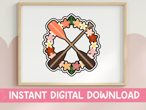 Crossed Paddles Floral Wreath Sticker: Graphics for T-Shirt Designs