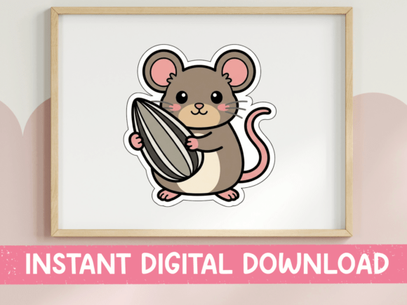 Cute Mouse Holding Seed Sticker Graphics for T-Shirt Designs