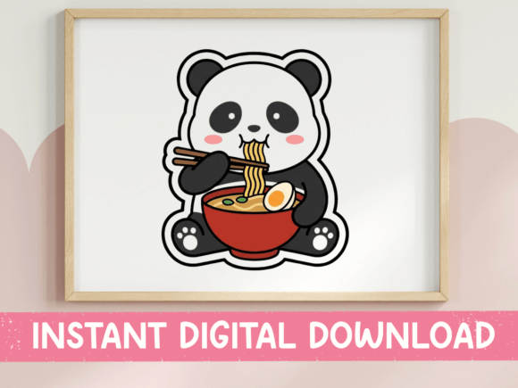 Cute Panda Eating Ramen Kawaii Sticker Graphics