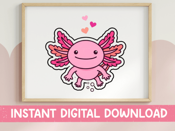 Cute Pink Axolotl with Hearts Graphics for T-Shirt Designs