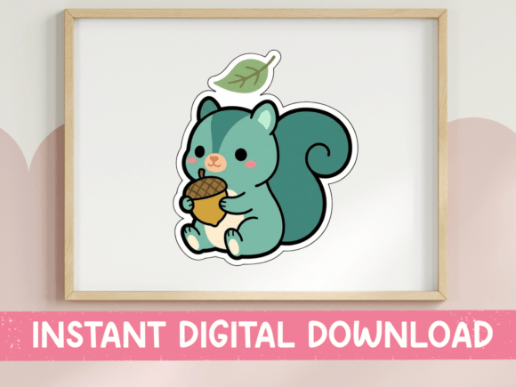 Cute Teal Squirrel Acorn Sticker: Graphics for T-Shirt Designs