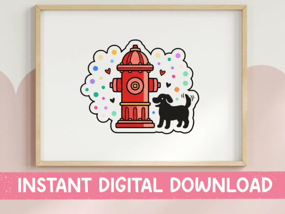 Dog at Fire Hydrant Sticker Design: Graphics & T-Shirt Designs