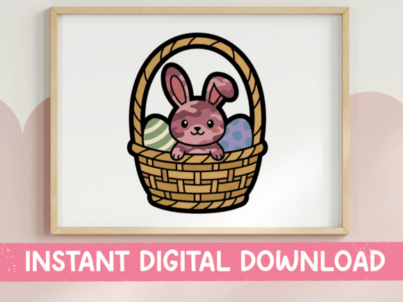 Easter Bunny in Basket Kawaii Sticker: Graphics & T-Shirt Designs