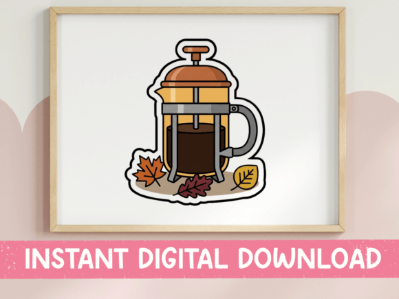 Fall French Press Coffee Sticker: Graphics for T-Shirt Designs
