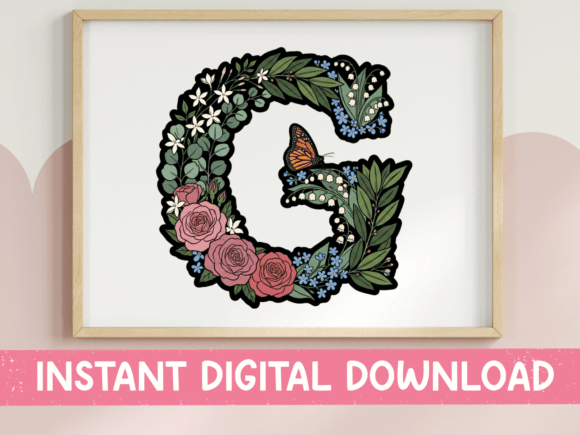 Floral Letter G Botanical Sticker: Graphics for T-Shirt Designs