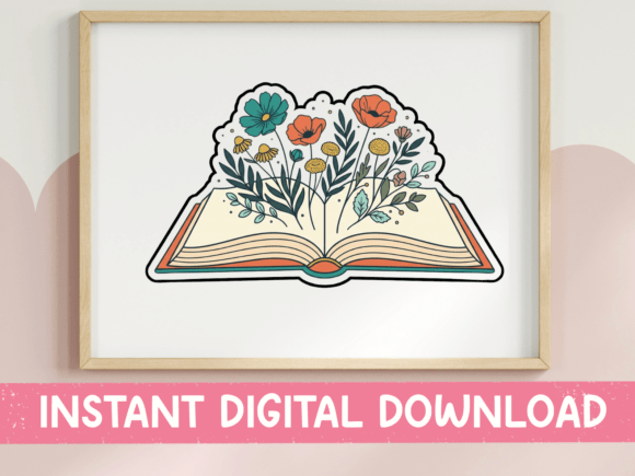 Floral Open Book Wildflowers Sticker: Graphics for T-Shirt Designs