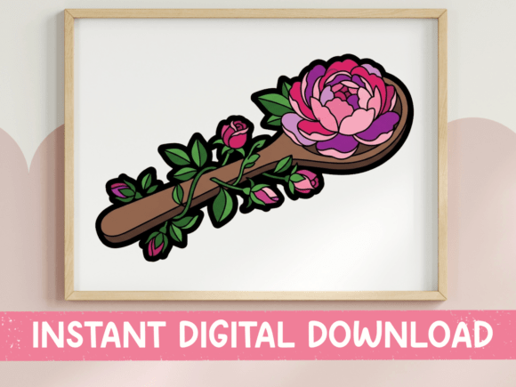 Floral Wooden Spoon Sticker Design