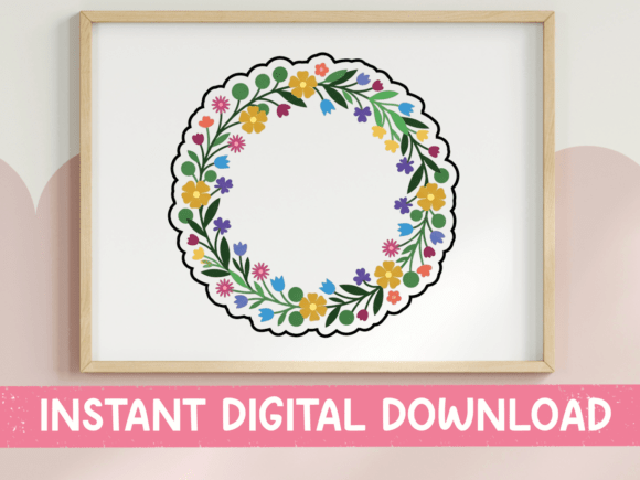 Folk Floral Circle Wreath Sticker: Graphics for T-Shirt Designs & Beyond