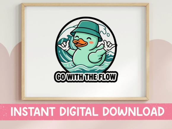 Go with the Flow Duck Wave Sticker: Graphics & T-Shirt Designs
