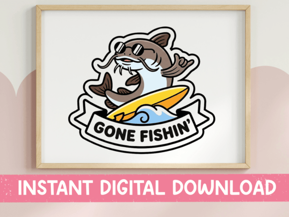 Gone Fishin Catfish Surfer Sticker Graphics