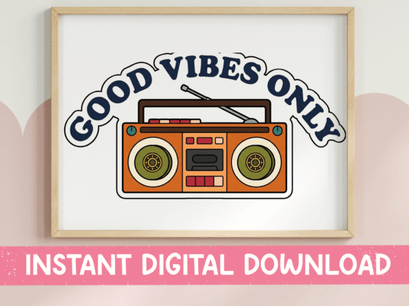 Good Vibes Only Retro Boombox Sticker: Graphics for T-Shirt Designs