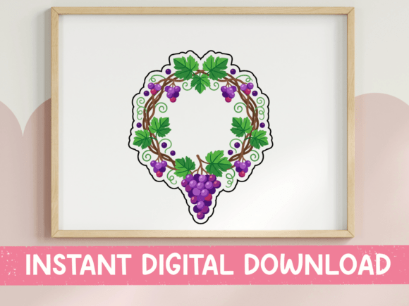 Grape Wreath Sticker with Vines: Graphics for T-Shirt Designs