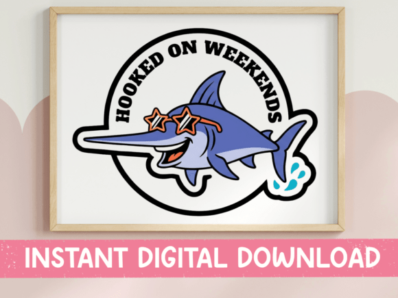 Hooked on Weekends Swordfish Sticker: Graphics & T-Shirt Designs