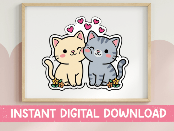 Kawaii Cats in Love Valentine Sticker Graphics