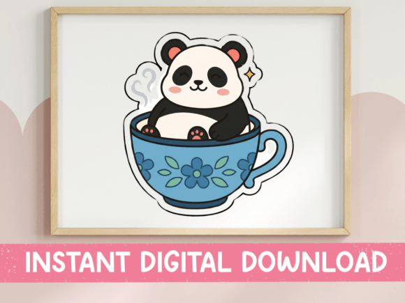 Kawaii Panda in Teacup Sticker Cute