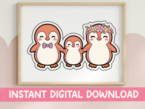 Kawaii Penguin Family Sticker Cute Graphics