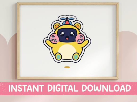 Kawaii Robot Bear Copter Sticker Cute Graphics