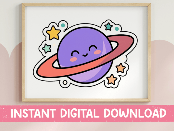 Kawaii Saturn Planet Sticker Design Graphics
