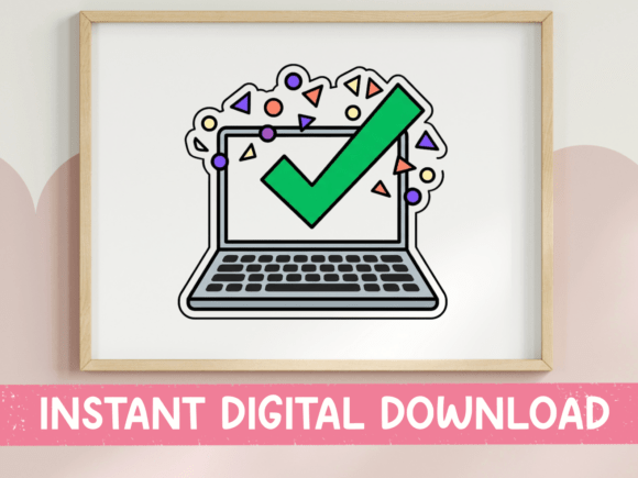Laptop Checkmark Done Sticker Design: Graphics for T-Shirt Designs