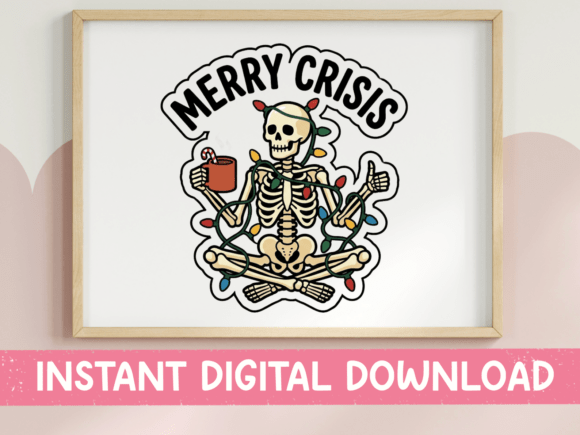 Merry Crisis Skeleton Sticker Design: Graphics for T-Shirt Designs