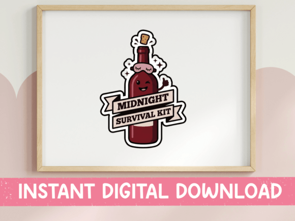 Midnight Survival Kit Wine Sticker: Graphics & T-Shirt Designs