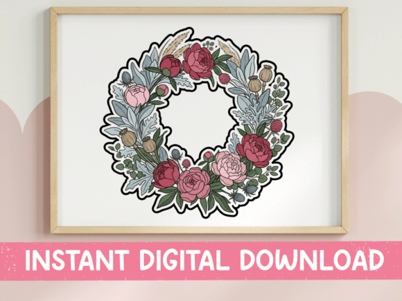 Peony Floral Wreath Sticker Design: Graphics for T-Shirt Designs & Editorial Use