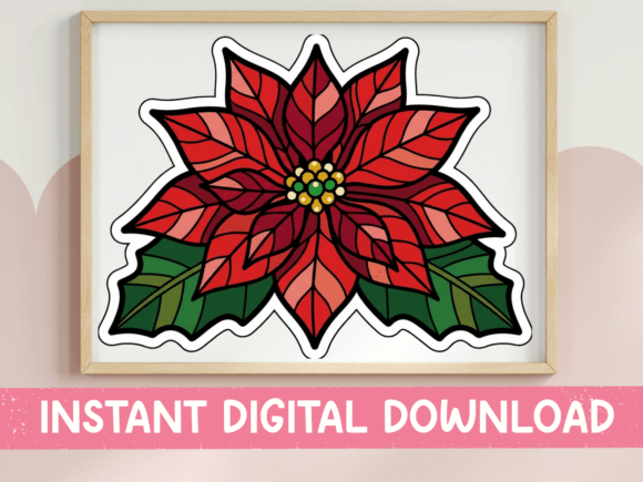Poinsettia Stained Glass Sticker Design