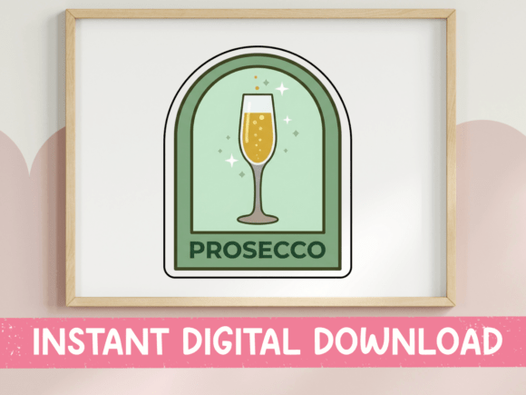 Prosecco Champagne Flute Badge Sticker: Graphics for T-Shirt Designs & Editorial Use