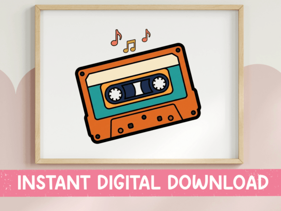 Retro Cassette Tape Music Sticker: Graphics for T-Shirt Designs