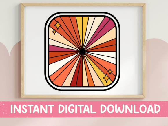Retro Sunburst Square App Icon Sticker: Graphics & T-Shirt Designs