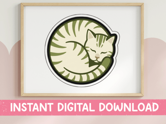 Sleeping Tabby Cat Circle Sticker: Graphics for T-Shirt Designs