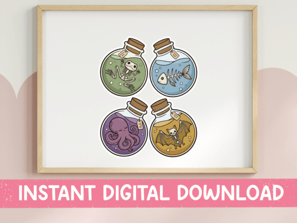 Spooky Creature Potion Jar Sticker Set: Graphics for T-Shirt Designs