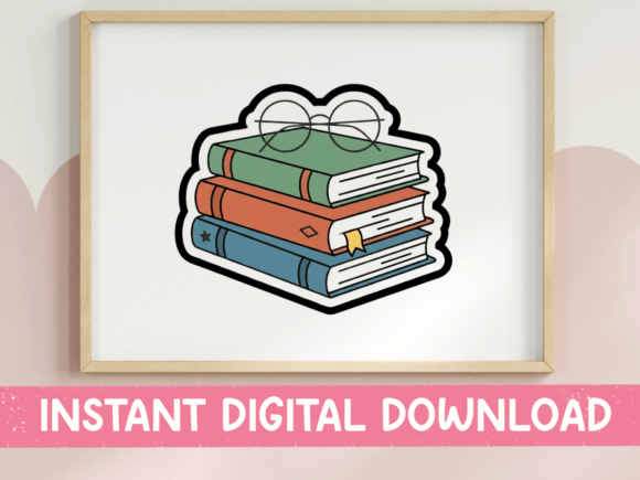 Stack of Books with Glasses Sticker: Graphics for T-Shirt Designs