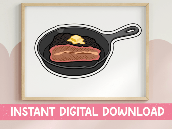 Steak in Cast Iron Skillet Sticker: Graphics for T-Shirt Designs