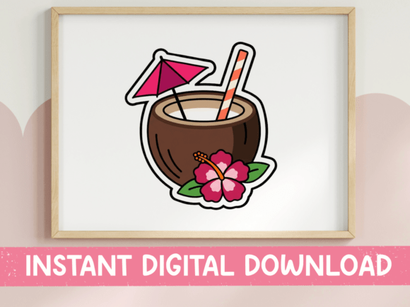 Tropical Coconut Drink Sticker Design: Graphics for T-Shirt Designs