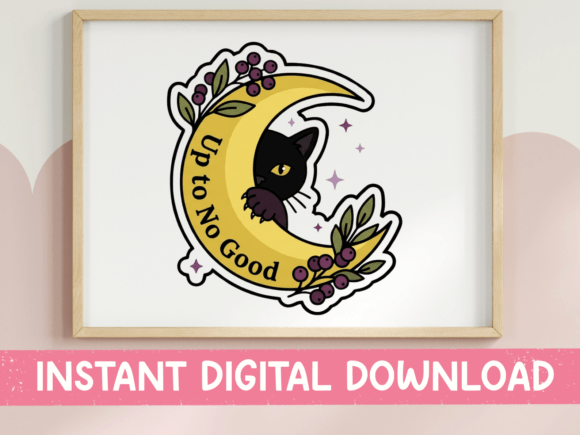 Up to No Good Black Cat Moon Sticker