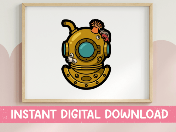 Vintage Diving Helmet with Coral Sticker