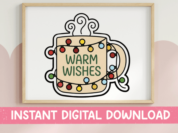 Warm Wishes Holiday Mug Sticker: Graphics for T-Shirt Designs
