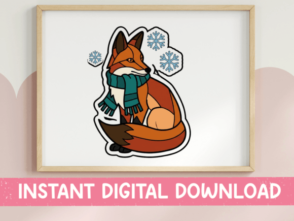 Winter Fox with Scarf Sticker Design: Graphics for T-Shirt Designs