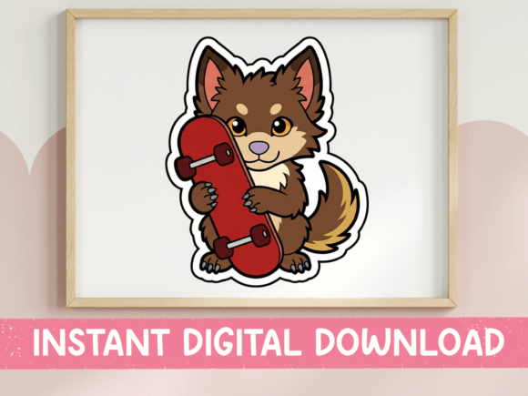 Wolf Pup Hugging Skateboard Sticker: Graphics for T-Shirt Designs